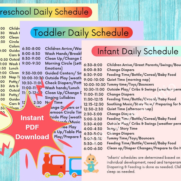 DAYCARE DAILY SCHEDULES/Childcare Center Printable Forms/Infant, Toddler & Preschool Daily Schedules/Perfect for In Home Daycare