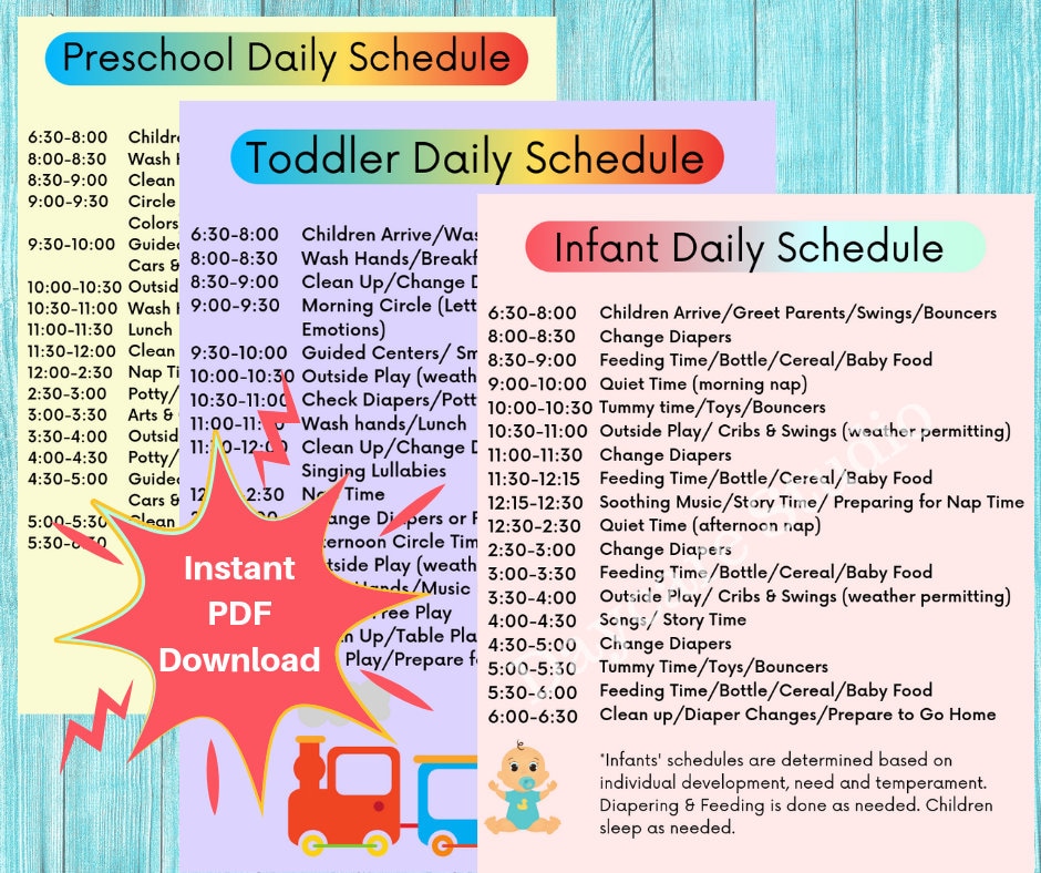 DAYCARE DAILY Schedules/childcare Center Printable - Etsy