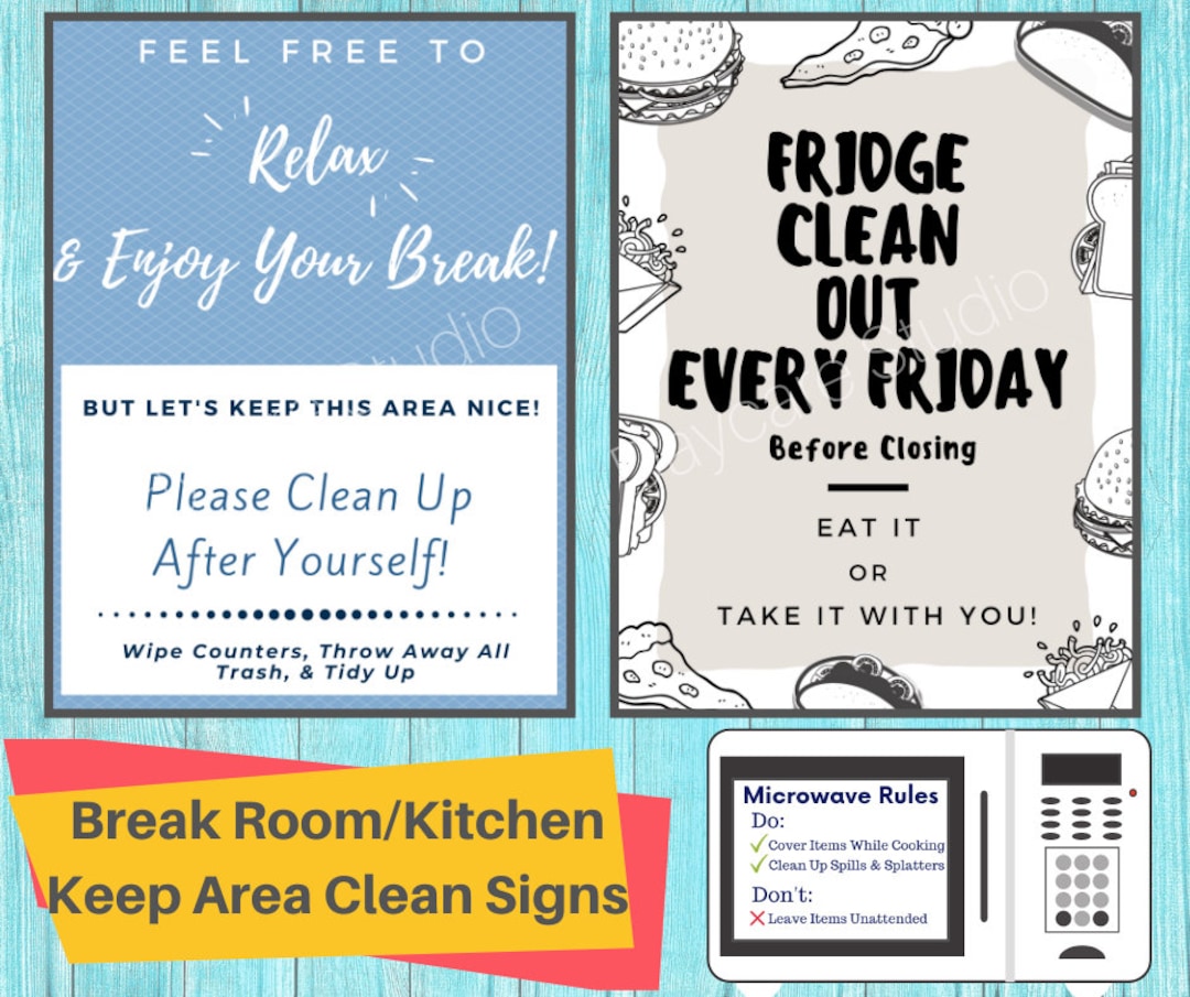 Keep Area Clean Signs 3 Printable Signs for Fridge, Microwave, and Room