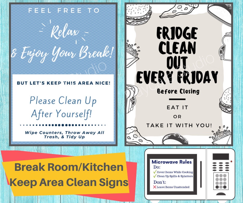 Keep Area Clean Signs- 3 Printable Signs for Fridge, Microwave, and ...