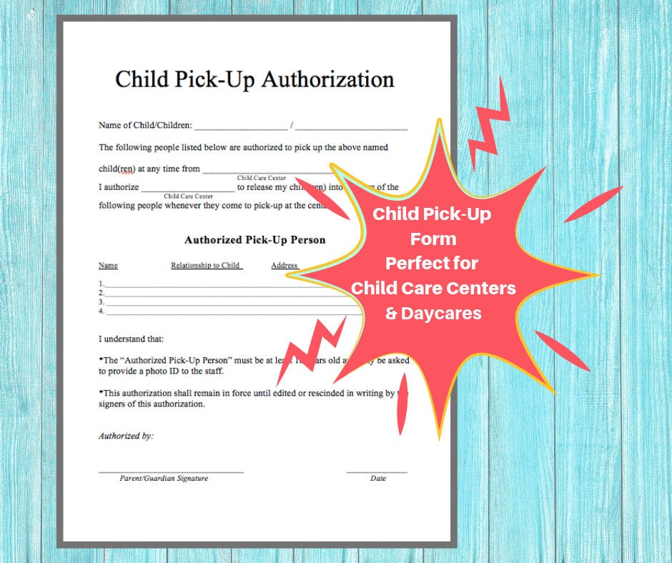 PICK-UP FORM / Child Care Center Child Authorized Pick-up - Etsy