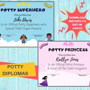 Potty Training Diploma  / Toddler Potty Certificate For Boys & Girls / Child Care Center Printable Forms / Perfect for Home or Daycare