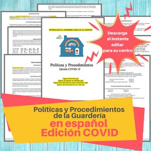 Políticas y Procedimientos de la Guardería en español Edición COVID/Manual Imprimible para cuidado de niños/ Preescolar Formularios