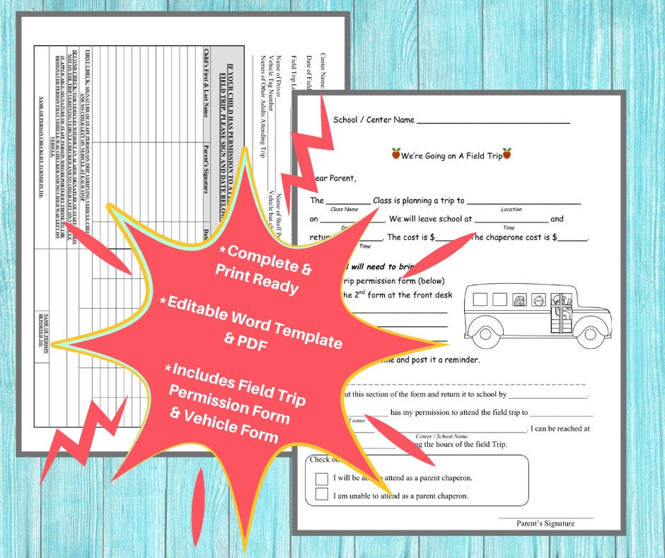 DAYCARE FIELD TRIP Forms Childcare Center Printable - Etsy