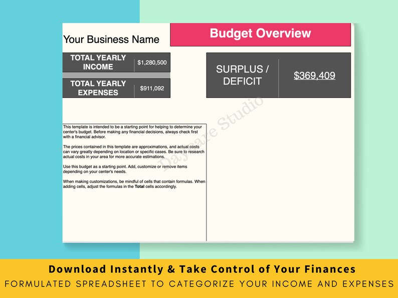 DAYCARE BUDGET SPREADSHEET Childcare Center Excel and Numbers