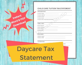 DAYCARE TAX STATEMENT/ Childcare Center Printable End of The Year Tuition Receipt / Perfect for Centers, Preschools, and In Home Daycares