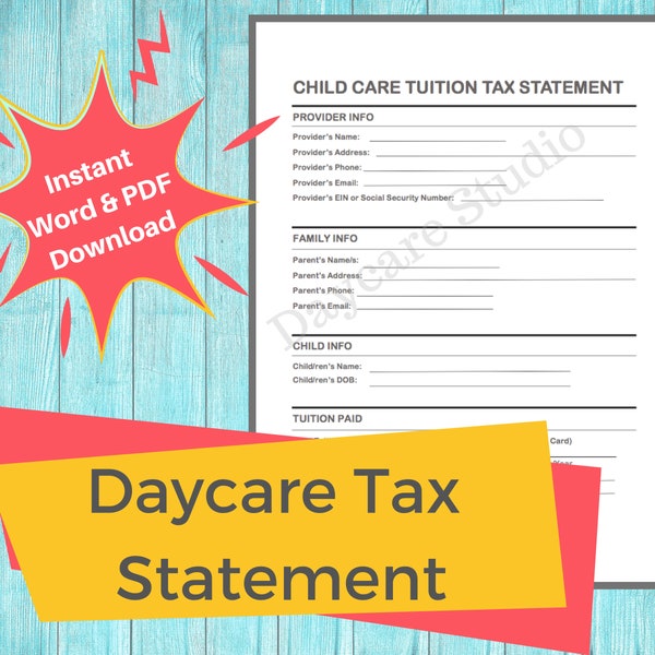 DAYCARE TAX STATEMENT/ Childcare Center Printable End of The Year Tuition Receipt / Perfect for Centers, Preschools, and In Home Daycares