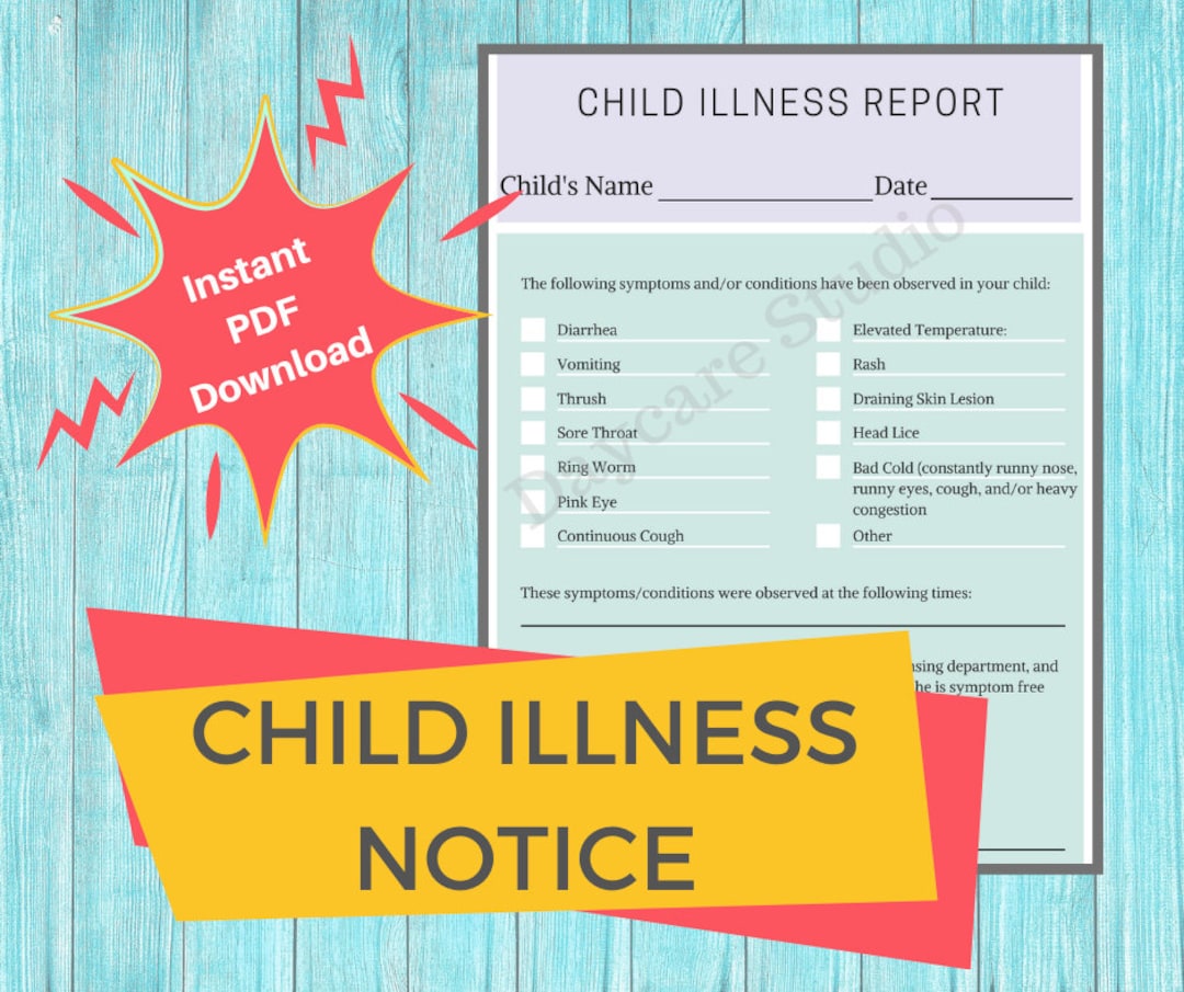 Child Illness Notice- Daycare Printable Child Sick Report /preschool Symptom Form /perfect for ...