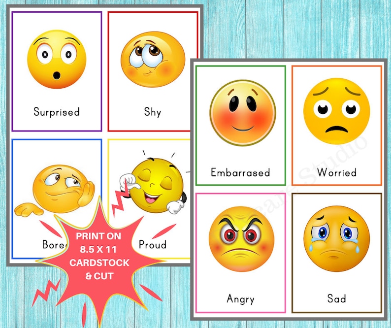 Emotions Flash Cards Feelings Printable Flashcards Toddler Etsy