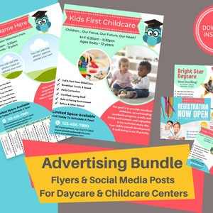 DAYCARE ADVERTISING FLYER | Childcare Center Flyer, Facebook and Instagram Social Media | Advertising for Preschools & Child Care Businesses