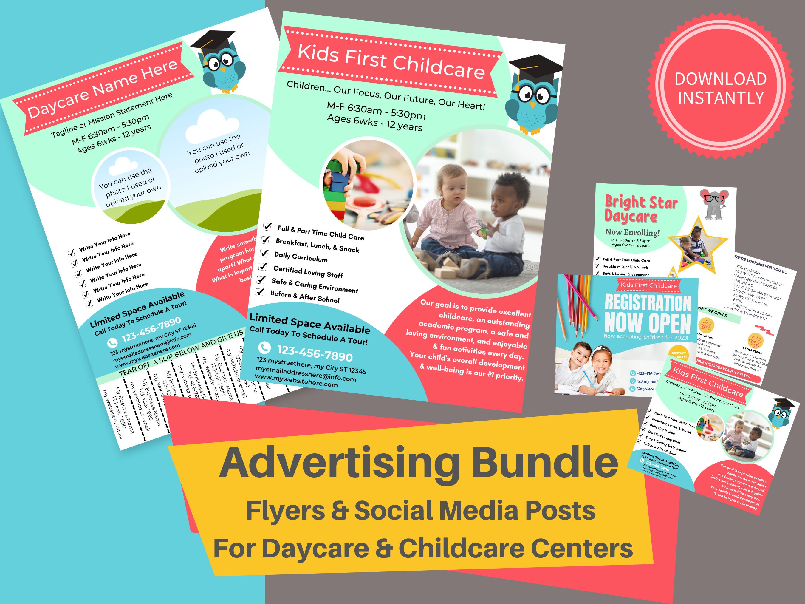DAYCARE ADVERTISING FLYER | Childcare Center Flyer, Facebook and Instagram Social Media | Advertising for Preschools & Child Care Businesses