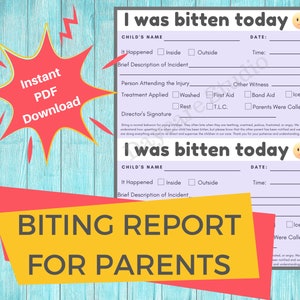 BITING REPORT- Daycare Printable Child Incident Report /Preschool Accident or Injury Form /Perfect for Child Care Centers and Home Daycares