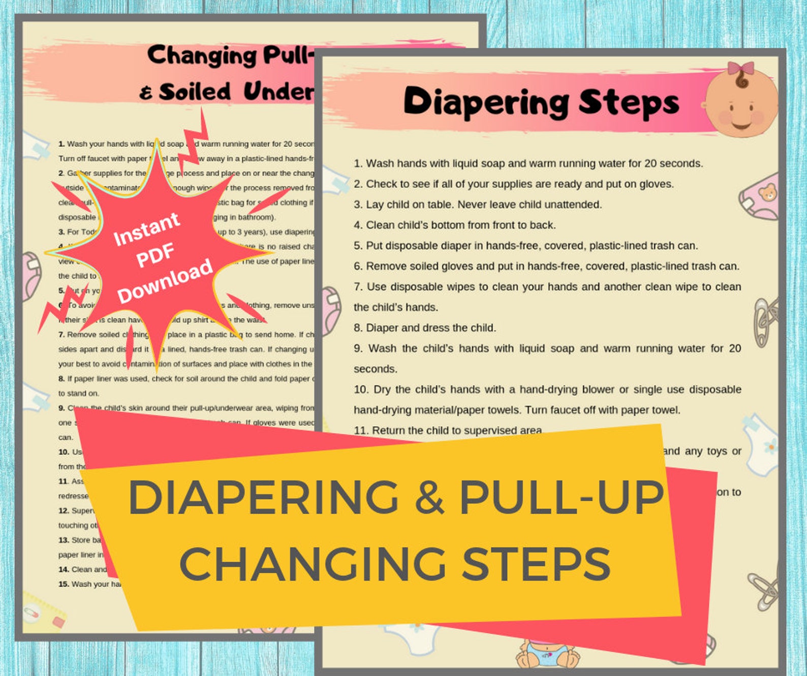 DIAPER CHANGING STEPS Daycare Printable Diapering & Pullup Etsy