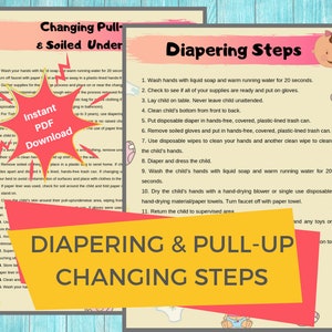 DIAPER CHANGING STEPS- Daycare Printable Diapering & Pull-Up Changing Guides for Teachers/ Infant and Toddler Diaper Changing Posters