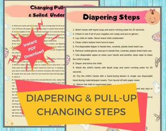 DIAPER CHANGING STEPS- Daycare Printable Diapering & Pull-Up Changing Guides for Teachers/ Infant and Toddler Diaper Changing Posters