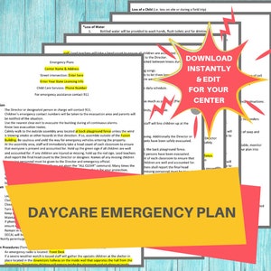 DAYCARE EMERGENCY PLANS / Childcare Center Printable Daycare Forms / Perfect for Preschool, In Home, Child Care Business, 7 Word Pages image 1