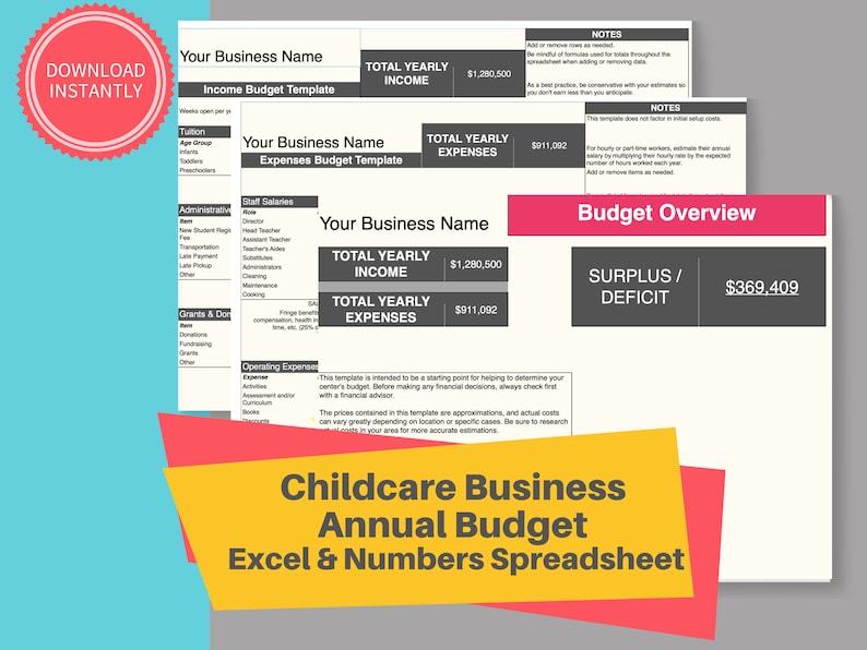 DAYCARE BUDGET SPREADSHEET Childcare Center Excel and Numbers
