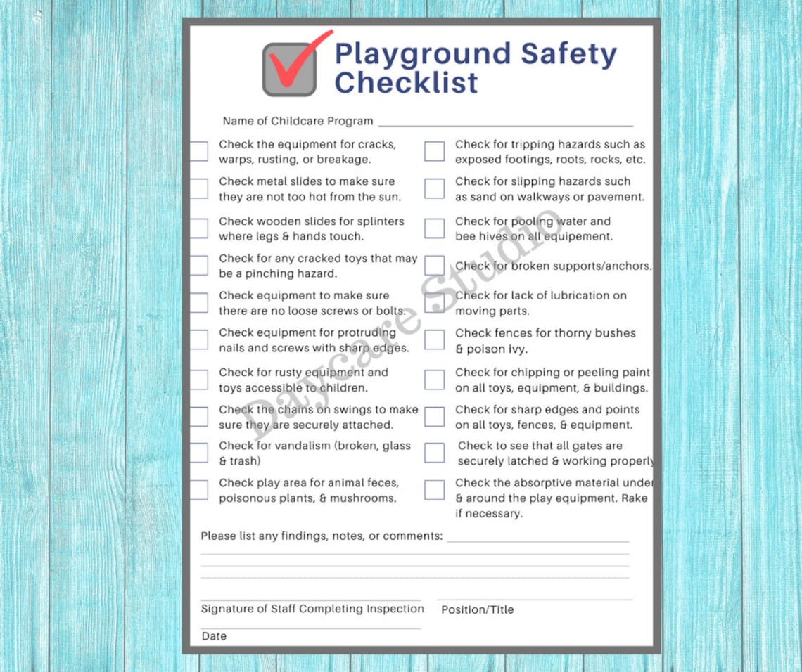 Daycare Playground Inspection Checklist & Safety Guide / Etsy