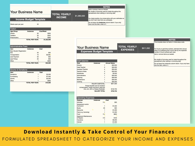 DAYCARE BUDGET SPREADSHEET Childcare Center Excel and Numbers