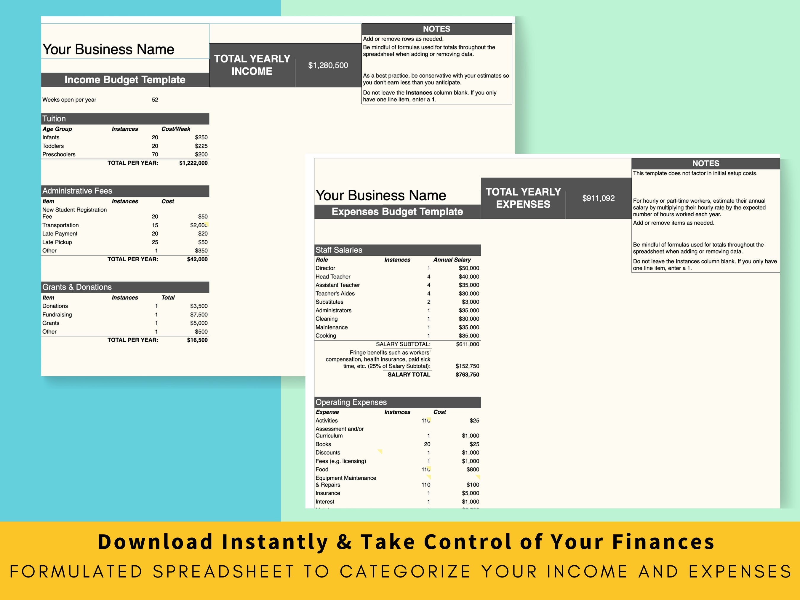 Daycare budget spreadsheet childcare center excel and numbers