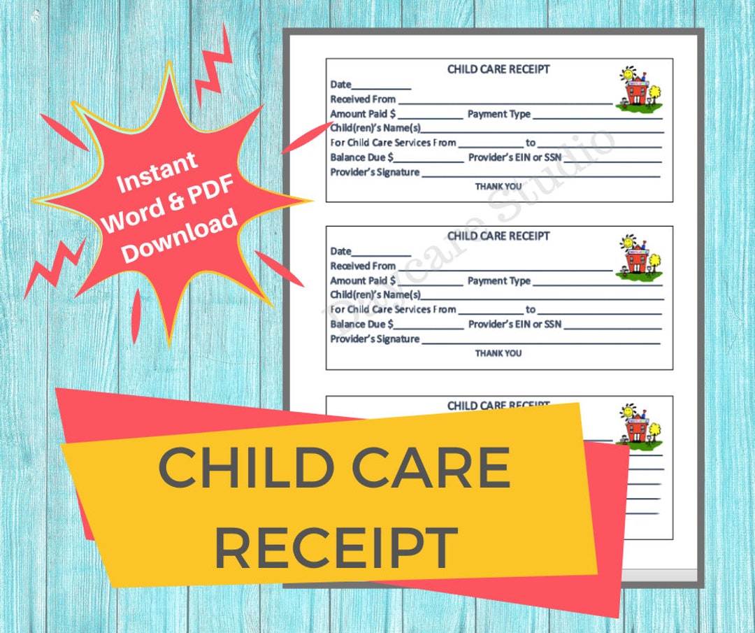 DAYCARE RECEIPT/ Printable Payment Receipt for Child Care Services ...