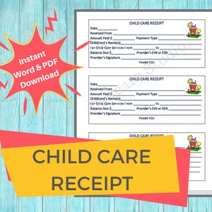 DAYCARE RECEIPT/ Printable Payment Receipt For Child Care Services / Perfect for Centers, Preschools, and In Home Daycares