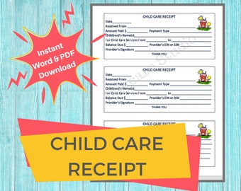 DAYCARE RECEIPT/ Printable Payment Receipt For Child Care Services / Perfect for Centers, Preschools, and In Home Daycares