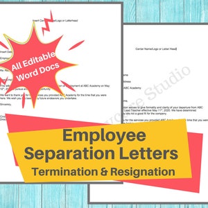 Carta de separación de empleados/cartas de despido y renuncia del personal/perfecto para preescolar, guarderías, en el hogar, negocios de cuidado infantil