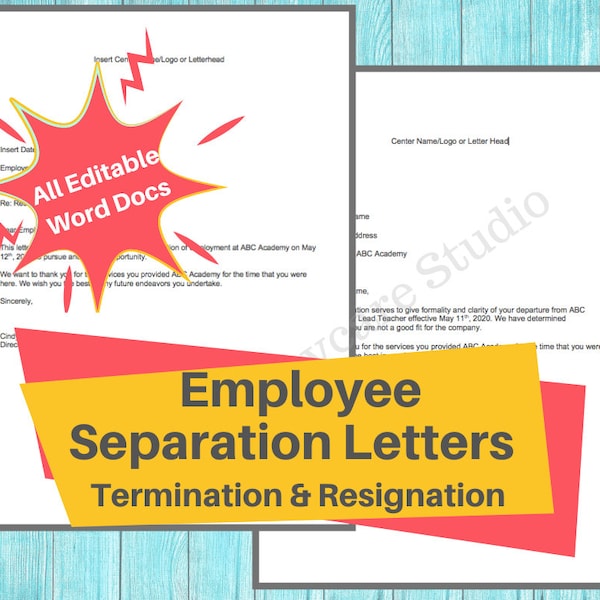 Employee Separation Letter/ Staff Termination & Resignation Letters/ Perfect for Preschool, Daycares, In Home, Child Care Business