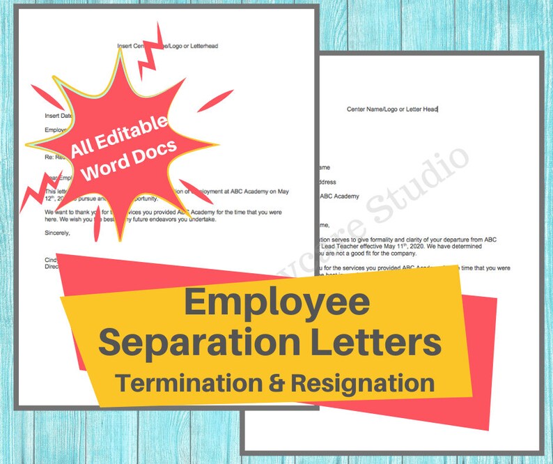 Employee Separation Letter Staff Termination Resignation Etsy