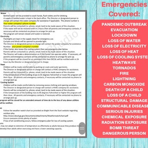 DAYCARE EMERGENCY PLANS / Childcare Center Printable Daycare Forms / Perfect for Preschool, In Home, Child Care Business, 7 Word Pages image 3