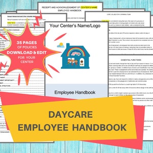 DAYCARE EMPLOYEE HANDBOOK/ Childcare Center Printable Daycare Forms / Perfect for Preschool, In Home, Child Care Business, Word Document