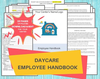 DAYCARE EMPLOYEE HANDBOOK/ Childcare Center Printable Daycare Forms / Perfect for Preschool, In Home, Child Care Business, Word Document