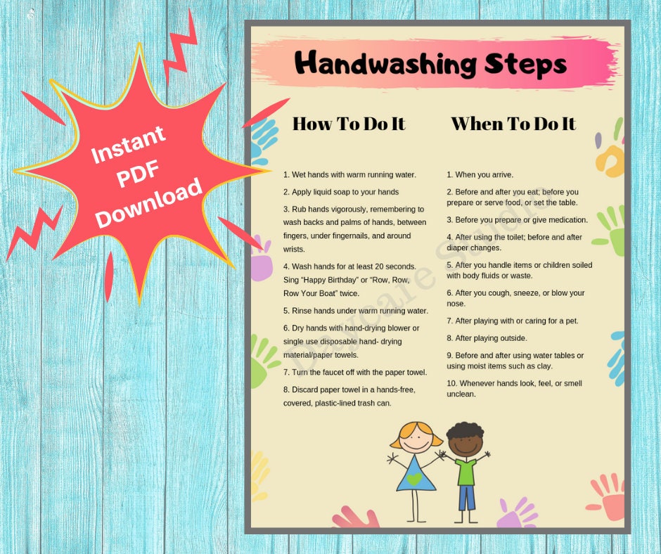 HANDWASHING STEPS- Daycare Printable Hand Washing Guides for Teachers ...