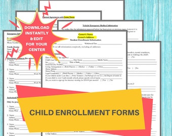 DAYCARE ENROLLMENT FORMS/ Childcare Center Printable Daycare Contract / Perfect for Preschool, In Home, Child Care Business, 6 Word Pages