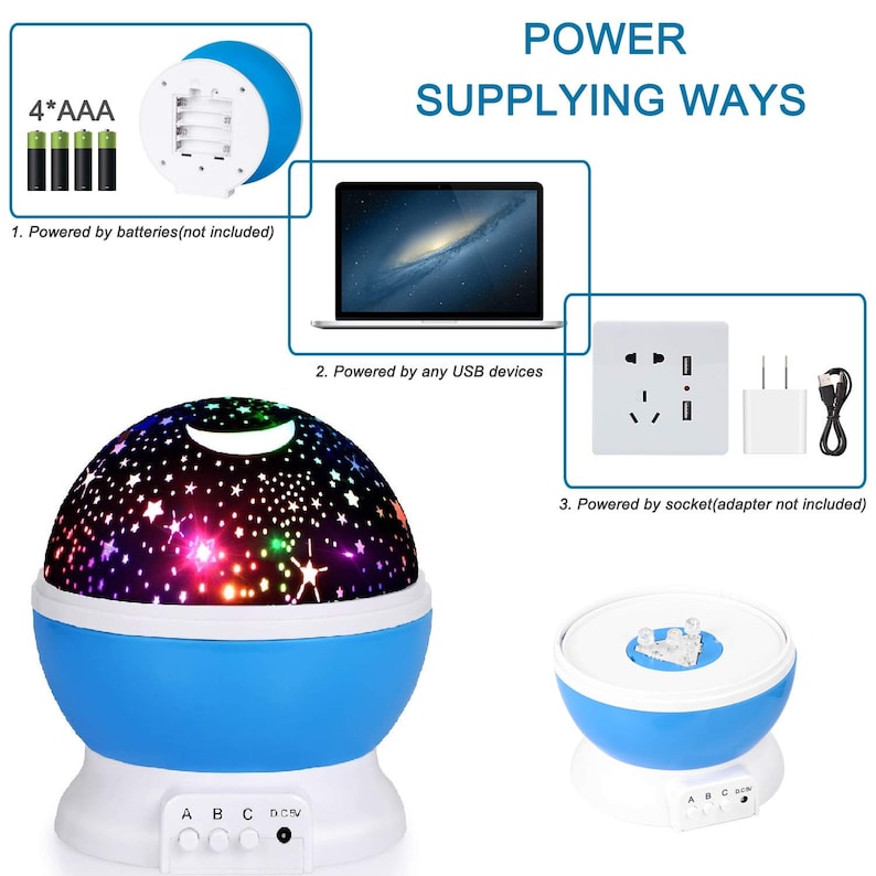 4 LED Bulbs 9 Light Color Changing With USB Cable Baby Night Light Moon Star Projector 360 Degree Rotation Unique...\u00a0