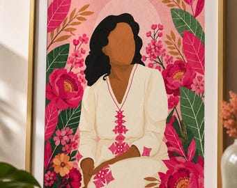 Wubit Ethiopia | Ethiopian Woman Floral Portrait | Pink Ethiopian Art Print | African Wall Art