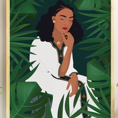 Ethiopia Saba Kemis Habesha Style Canvas Wall Art Black Color LT15