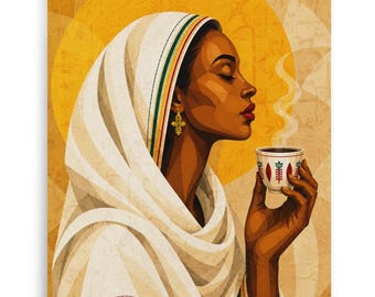 Ethiopian Coffee Ceremony Art Print | Habesha Woman Wall Decor | Ethiopian Cultural Art