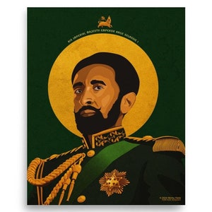 Äthiopisch inspiriertes Kunstwerk: Kaiser Haile Selassie, Löwe von Jeda, InspirationalLeader Portrait
