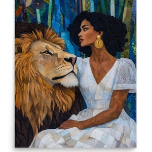 African Inspired Poster: Vibrant Tribal Patterns & Authentic Cultural Imagery, Black woman, Tropical lion Wall Art