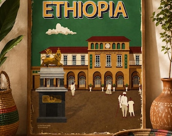 Vintage Ethiopia retro poster| Lagare, Addis Ababa