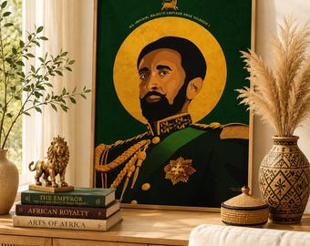 Ethiopian Inspired Artwork: Emperor Haile Selassie Poster, lion of Judah, Inspirational Leader Portrait