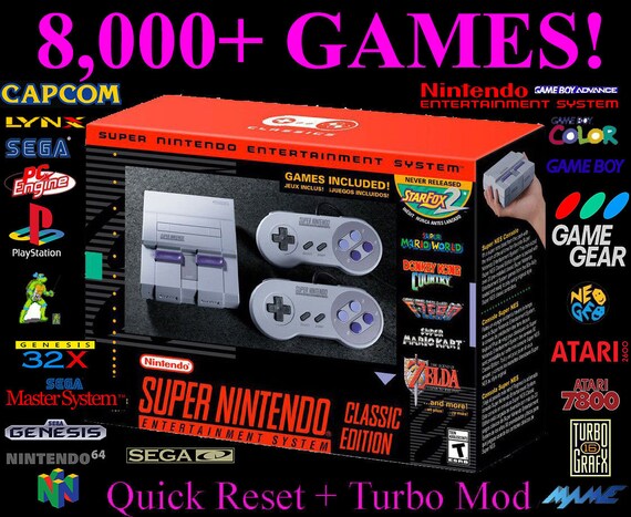 Snes Classic 8000 Games Super Nintendo Classic Console Modded Sega Genesis Arcade Neo Geo Playstation N64 Mario Zelda Atari Arcade - 