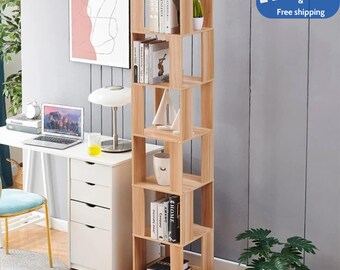 Bibliothèque rotative, support de rangement pour bibliothèque tournante à 6 niveaux et 360° sur pied