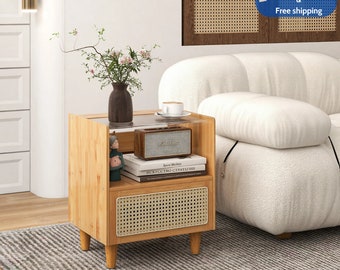 Bamboo Rattan Nightstand