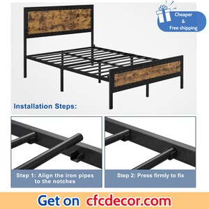 Rustic Metal Platform Bed with Wooden Headboard and Footboard, Brown, Full/Queen image 5