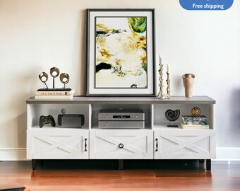 Farmhouse Entertainment Center with Storage Cabinet, TV Stand for Up to 70 inch