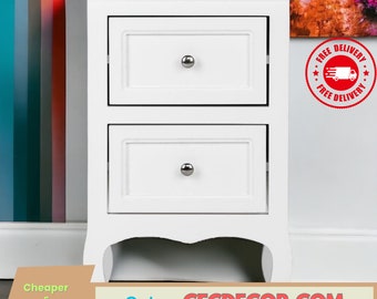 2 Layer End Side Bedside Table Nightstand Organizer with Drawer Storage White