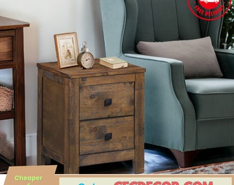 Nightstand Bed Sofa Side End Coffee Table Wood 2 Storage Sliding Drawers Bedroom